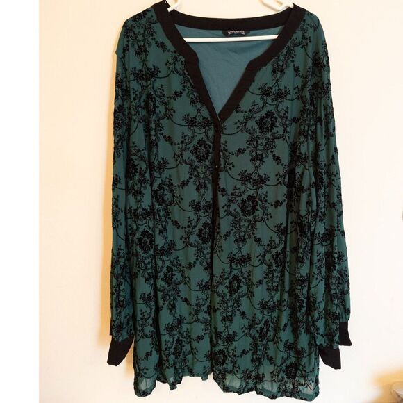 Bloomchic women's green lace pattern long sleeve blouse size US 26 - Picture 1 of 4